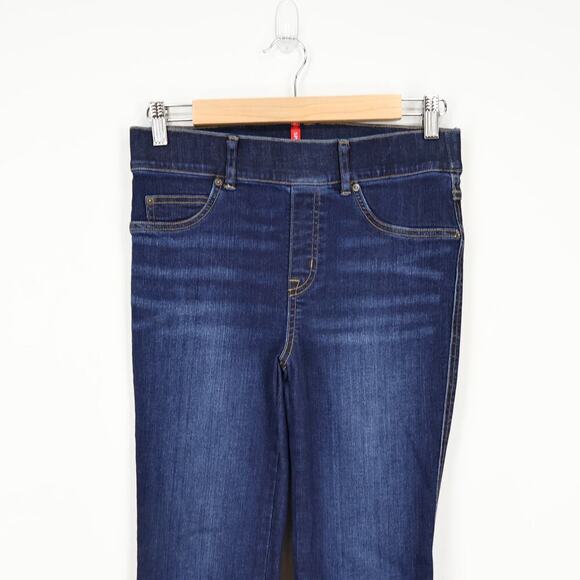 SPANX Flare Jeans Midnight Shade Blue Wash Pull On Stretch Jeans Size Small - Picture 3 of 8